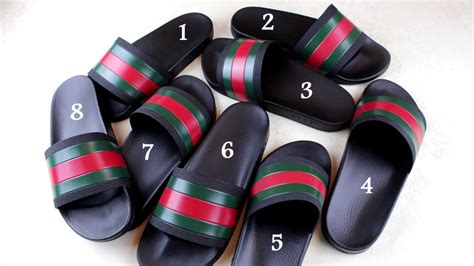 fake logo slide sandal gucci black|gucci slides counterfeit.